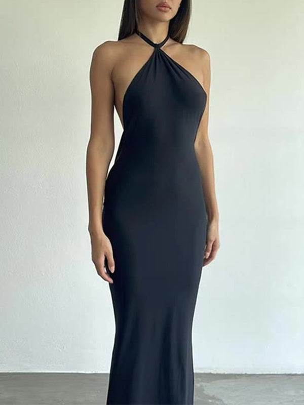 Sixsr Halter Neck Black Maxi Dress