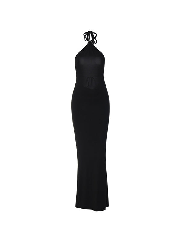 Sixsr Halter Neck Black Maxi Dress