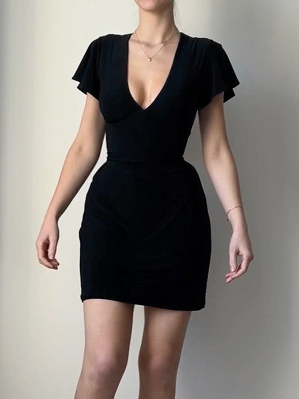 Sixsr Ruffle Sleeve Bodycon Mini Dress