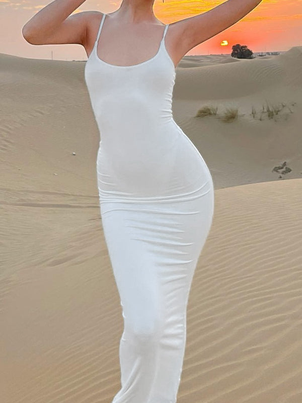 Sixsr White Sleeveless Bodycon Maxi Dress