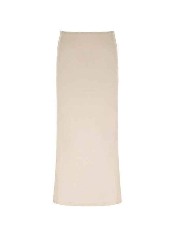 Sixsr Solid Color Stretch Maxi Skirt