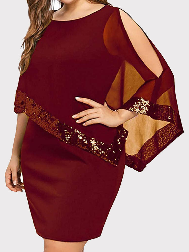 Sixsr Cold Shoulder Overlay Sequins Dress