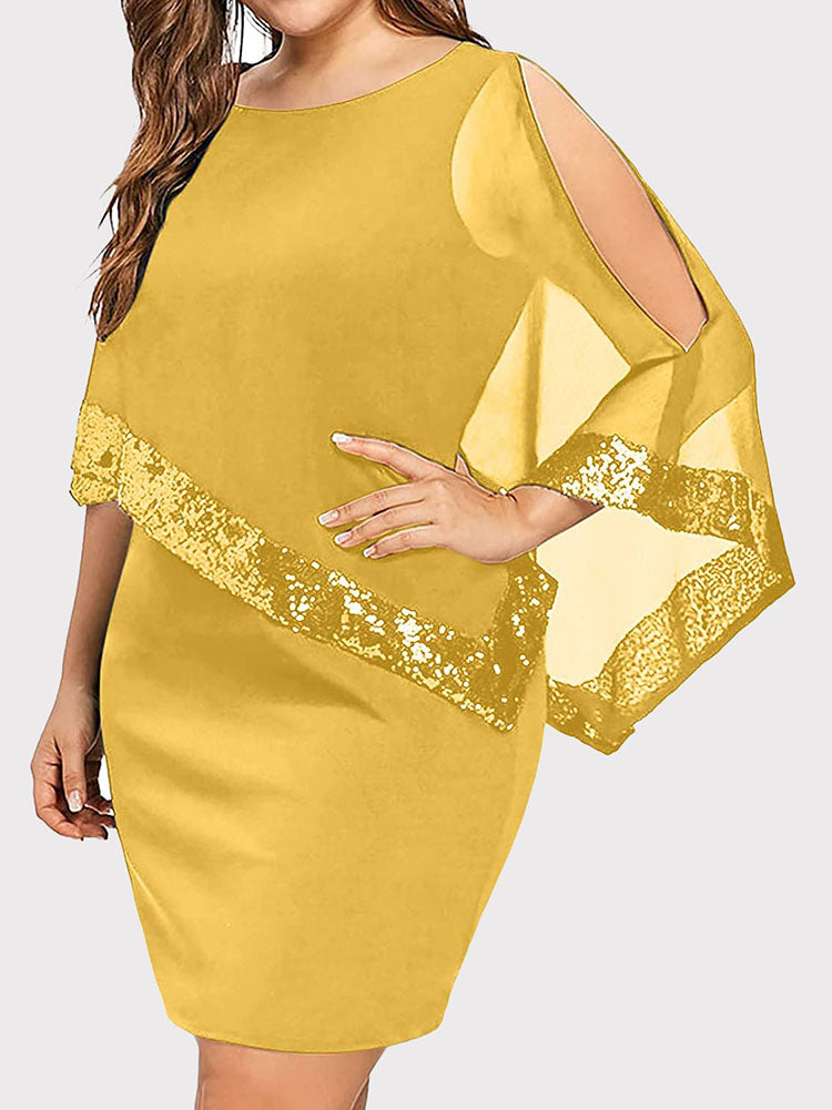 Sixsr Cold Shoulder Overlay Sequins Dress