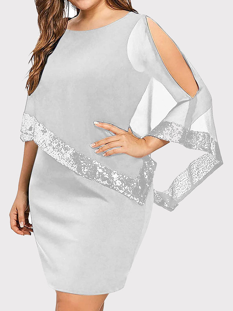 Sixsr Cold Shoulder Overlay Sequins Dress