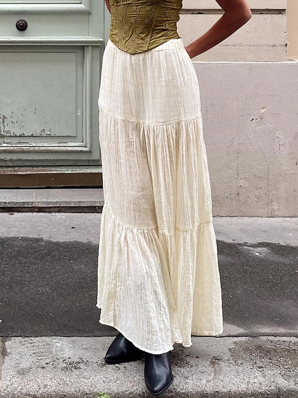 Sixsr Pleated Tiered Maxi Skirt