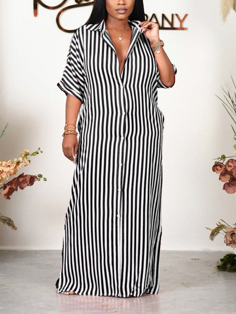 Sixsr Striped Shirt Maxi Dress