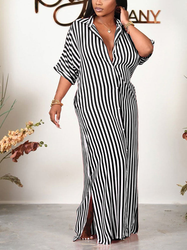 Sixsr Striped Shirt Maxi Dress