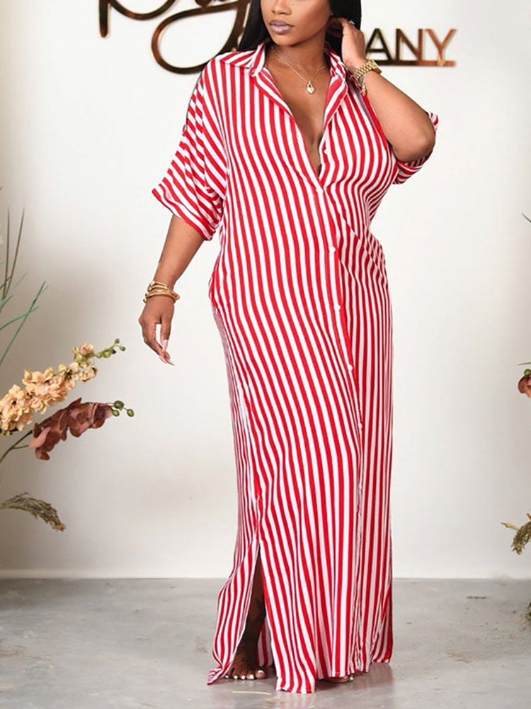 Sixsr Striped Shirt Maxi Dress