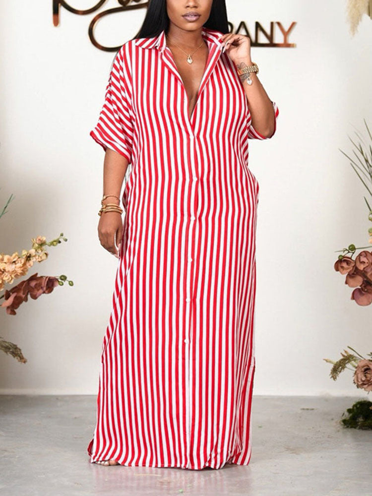 Sixsr Striped Shirt Maxi Dress