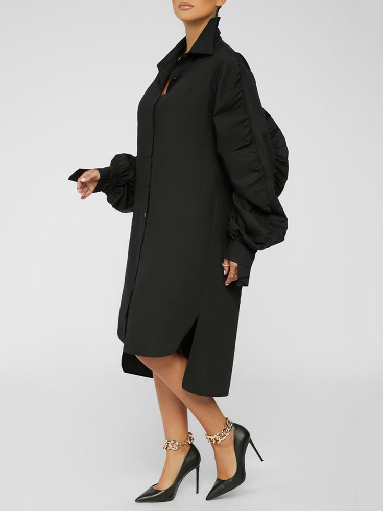 Sixsr Turndown Collar Long Sleeve Shirt Dress