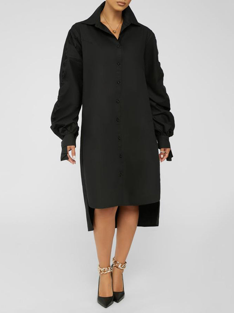 Sixsr Turndown Collar Long Sleeve Shirt Dress