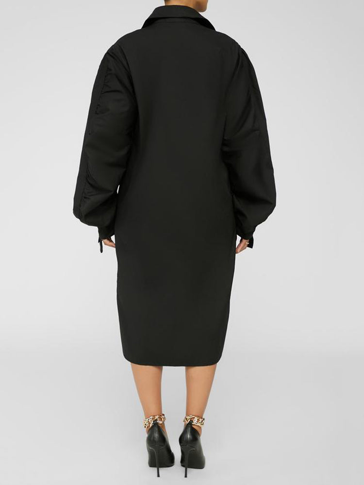 Sixsr Turndown Collar Long Sleeve Shirt Dress