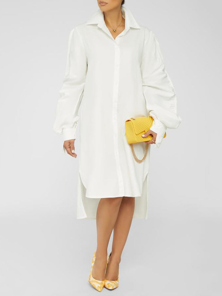 Sixsr Turndown Collar Long Sleeve Shirt Dress