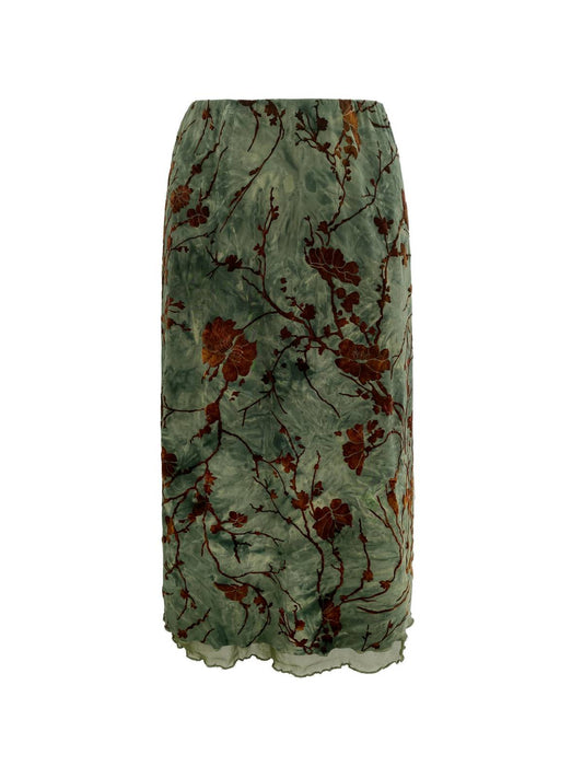 Sixsr Mesh Lining Vintage Floral Midi Skirt