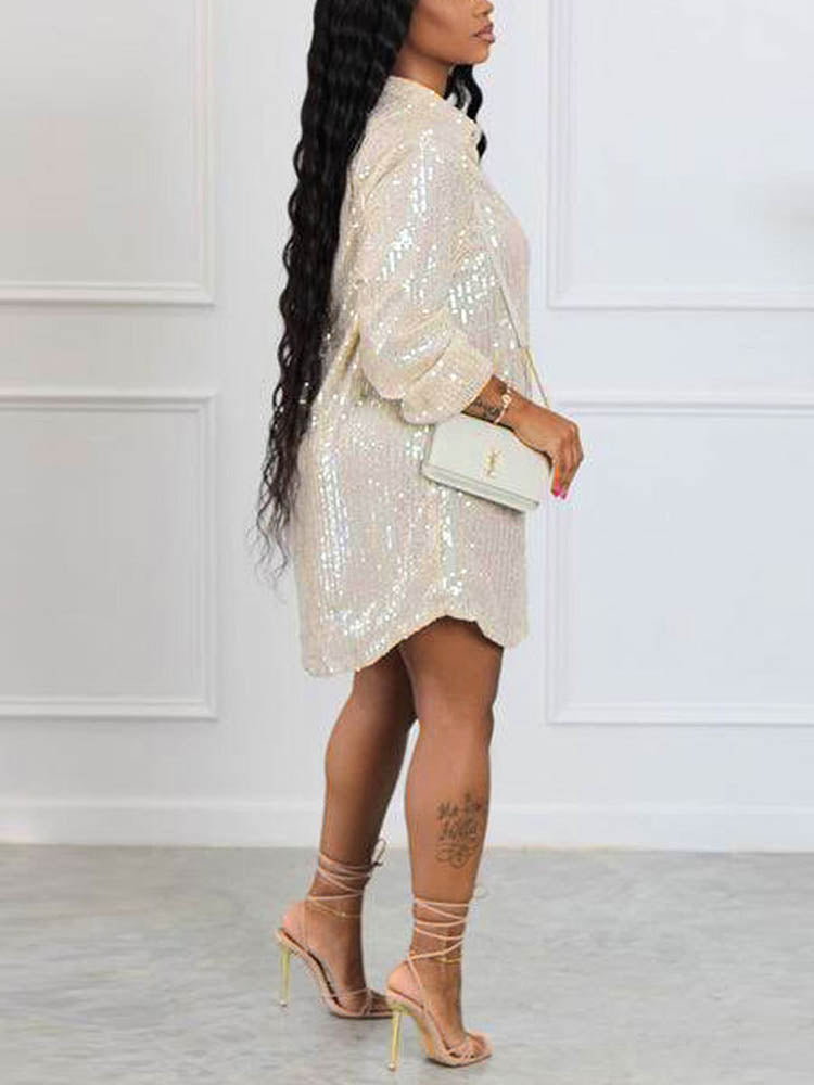 Sixsr Sequin Shirt Mini Dress