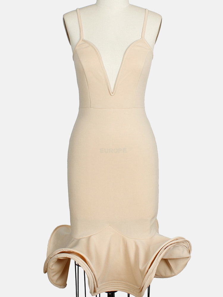 Sixsr Spaghetti Strap Flare Bandage Dress