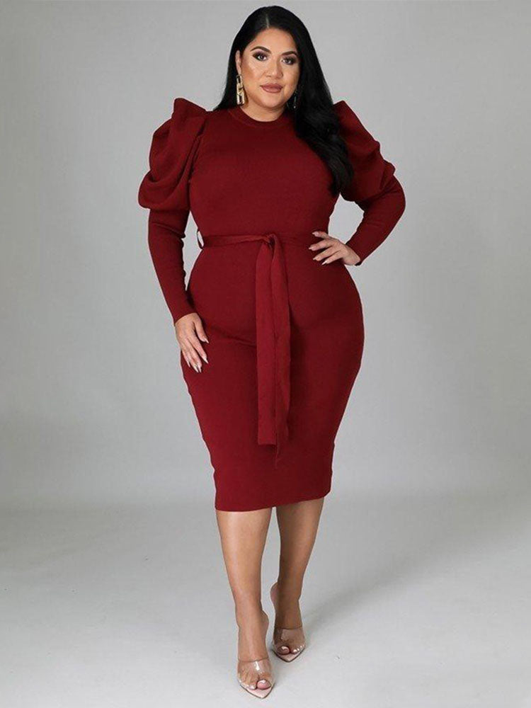 Sixsr Long Sleeve Knited Midi Dress