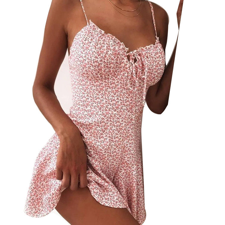 Sixsr Irregular Floral Halter Mini Dress