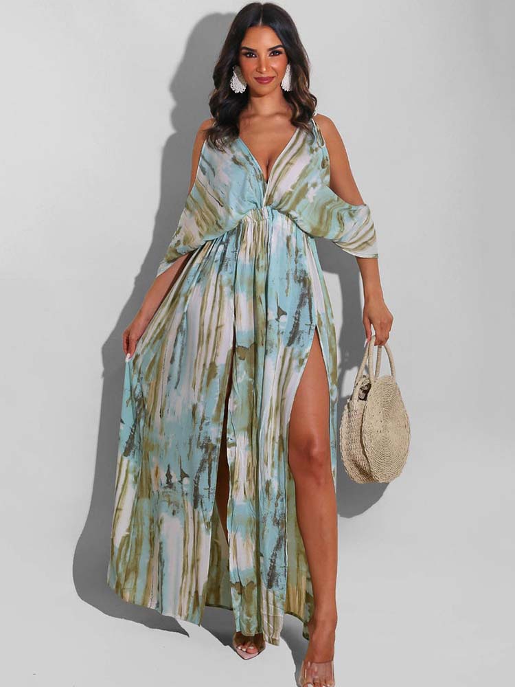 Sixsr Cold Shoulder Slit Maxi Dress