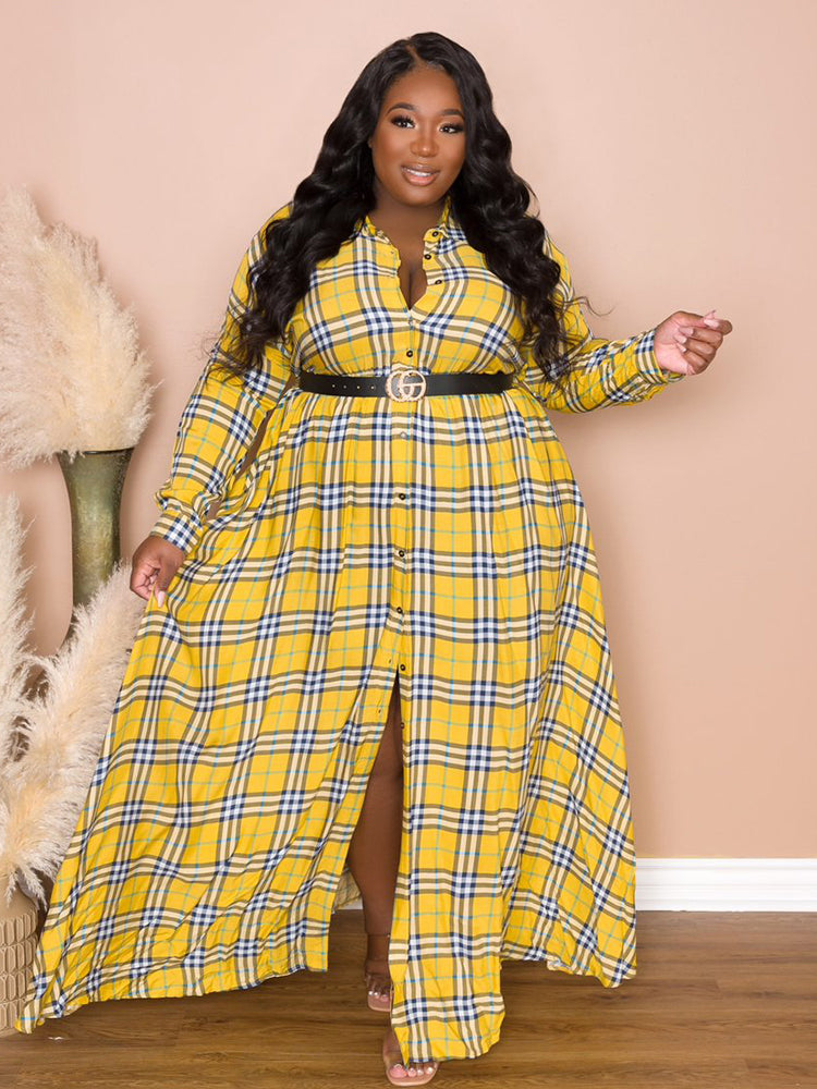 Sixsr Plaid Belted Maxi Shirtdress