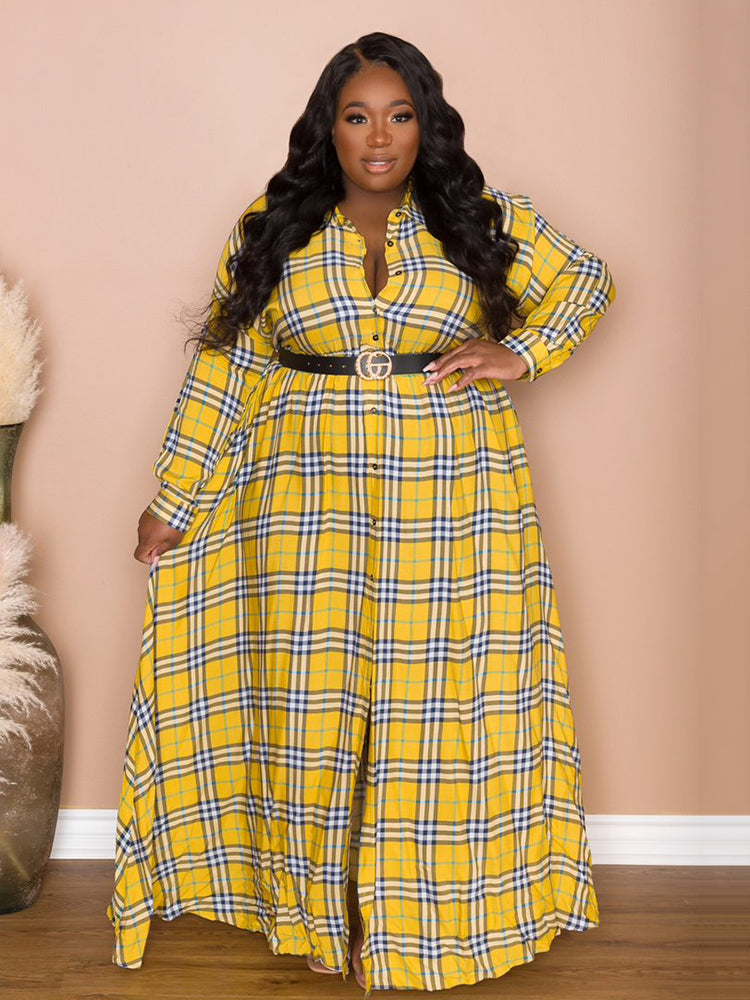 Sixsr Plaid Belted Maxi Shirtdress