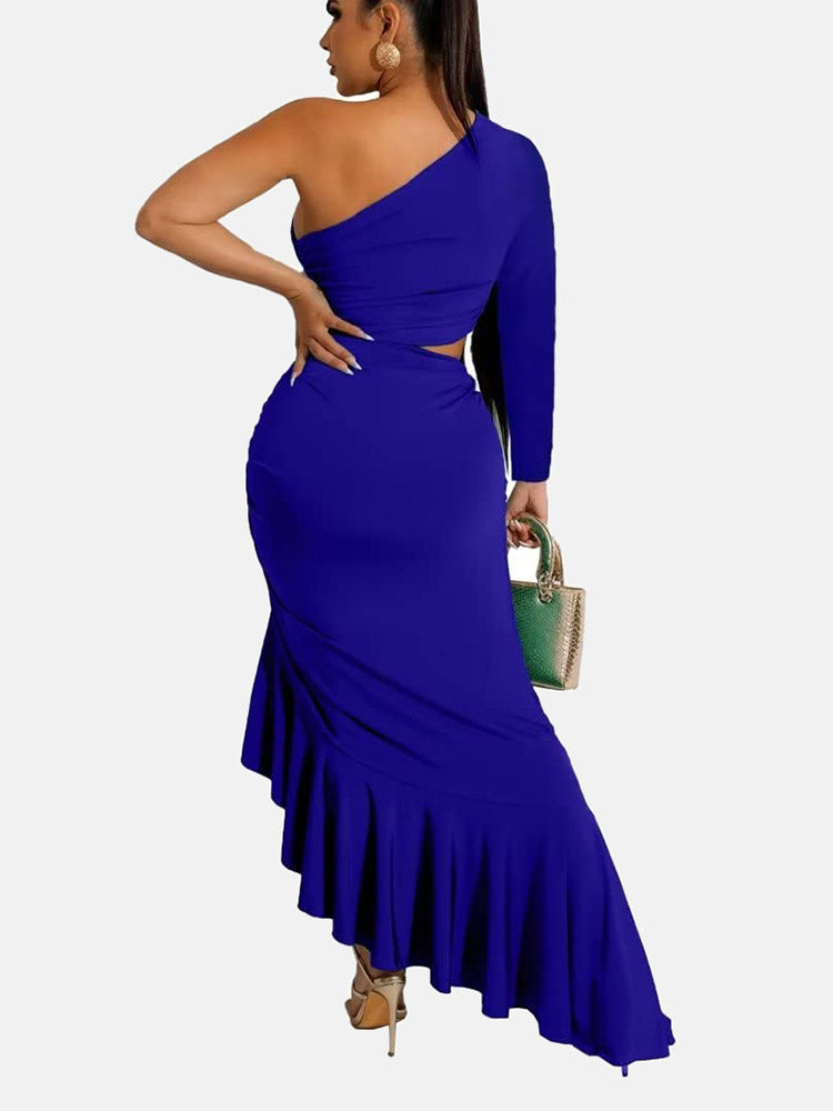 Sixsr One Shoulder Cutout Ruffle Hem Dress