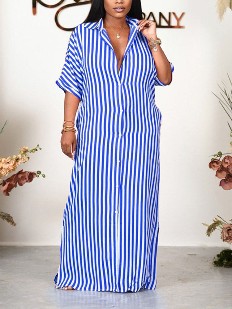 Sixsr Striped Shirt Maxi Dress