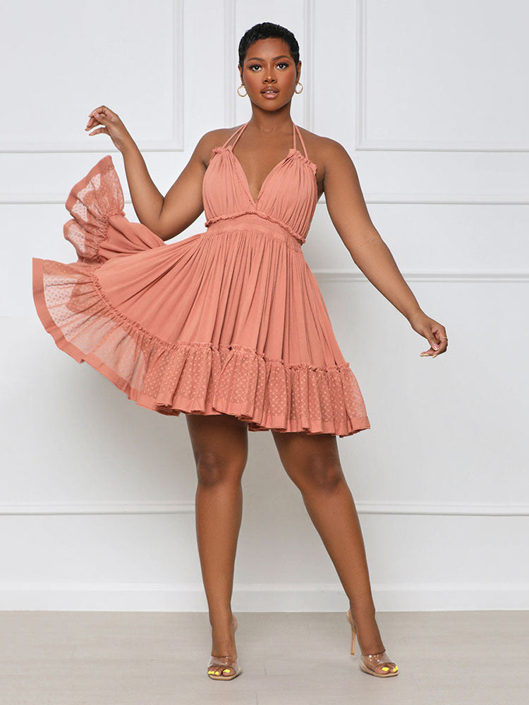 Sixsr Halter Ruffle Dress