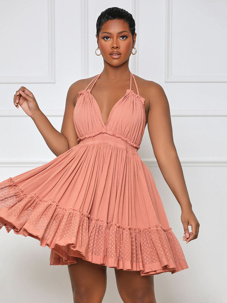 Sixsr Halter Ruffle Dress