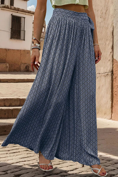 swvws Printed Tied Wide Leg Pants