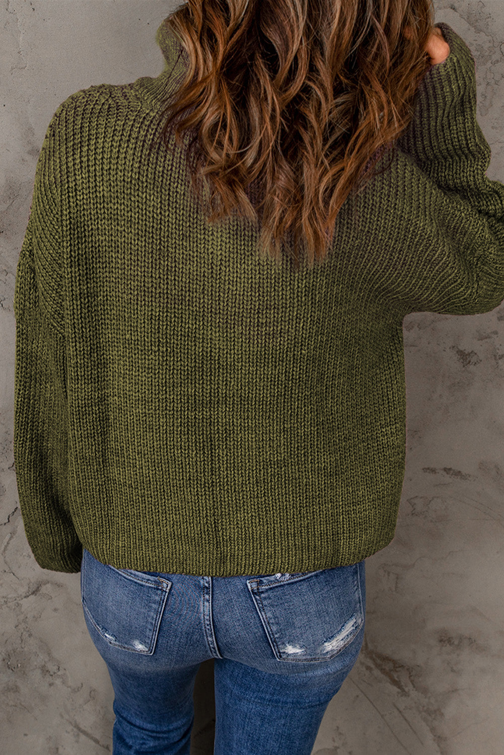 swvws Half Zip Rib-Knit Dropped Shoulder Sweater