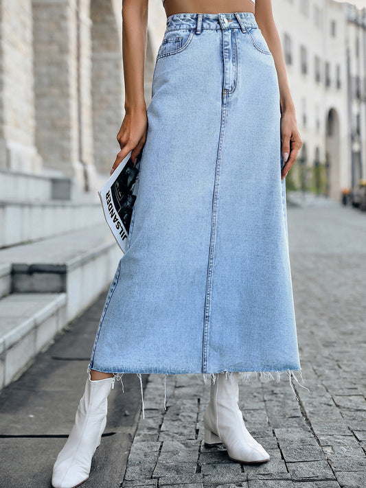 themeisles Raw Hem Denim Skirt