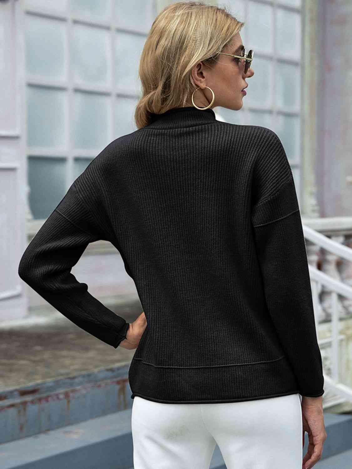 swvws Round Neck Dropped Shoulder Sweater with Pocket