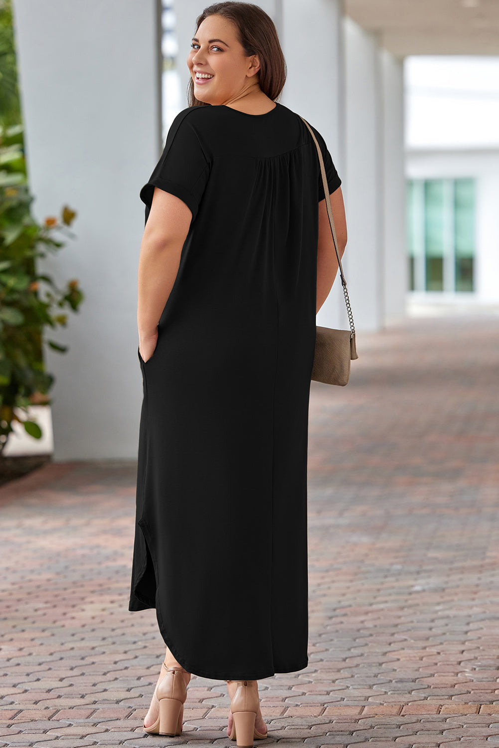 swvws Plus Size V-Neck Short Sleeve Maxi Dress