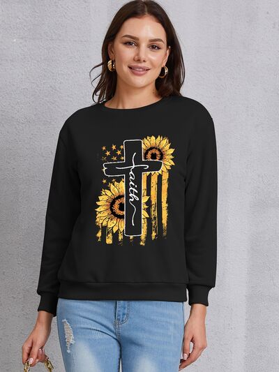 swvws Sunflower Round Neck Dropped Shoulder Sweatshirt