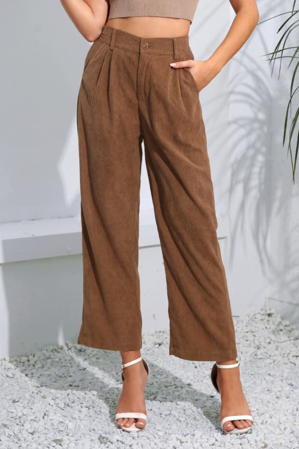 swvws Buttoned  Straight Hem Long Pants