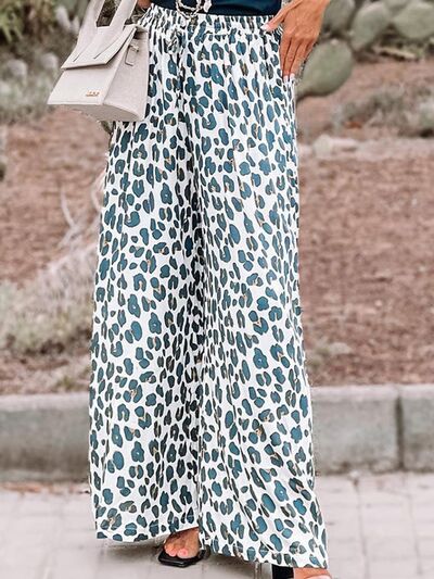 swvws Leopard Pocketed Wide Leg Pants