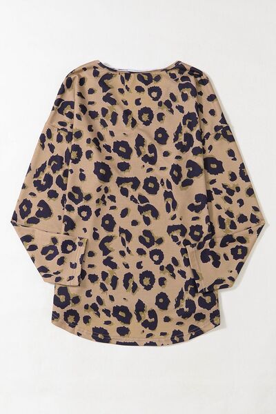 swvws Leopard V-Neck Dropped Shoulder Blouse