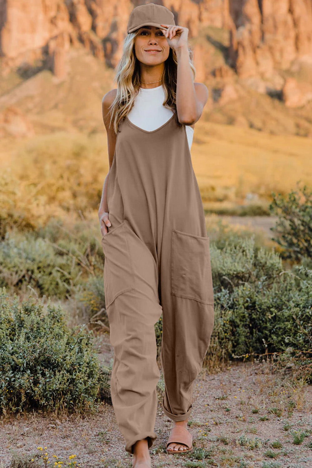 swvws V-Neck Sleeveless Jumpsuit with Pocket