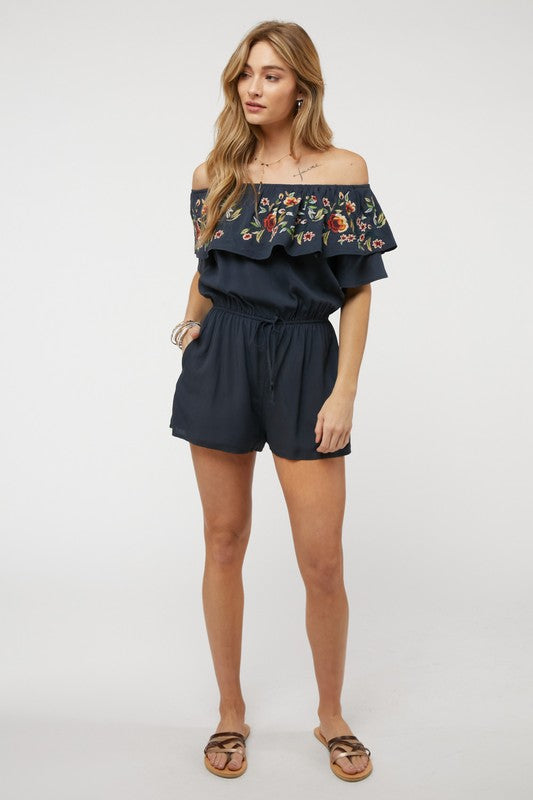 swvws Floral Embroidered Off Shoulder Romper