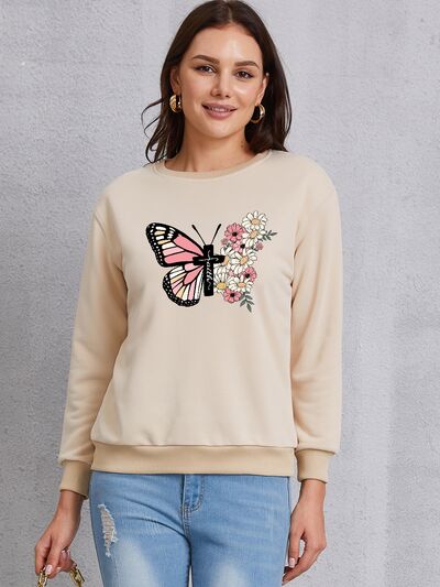 swvws Butterfly Round Neck Dropped Shoulder Sweatshirt