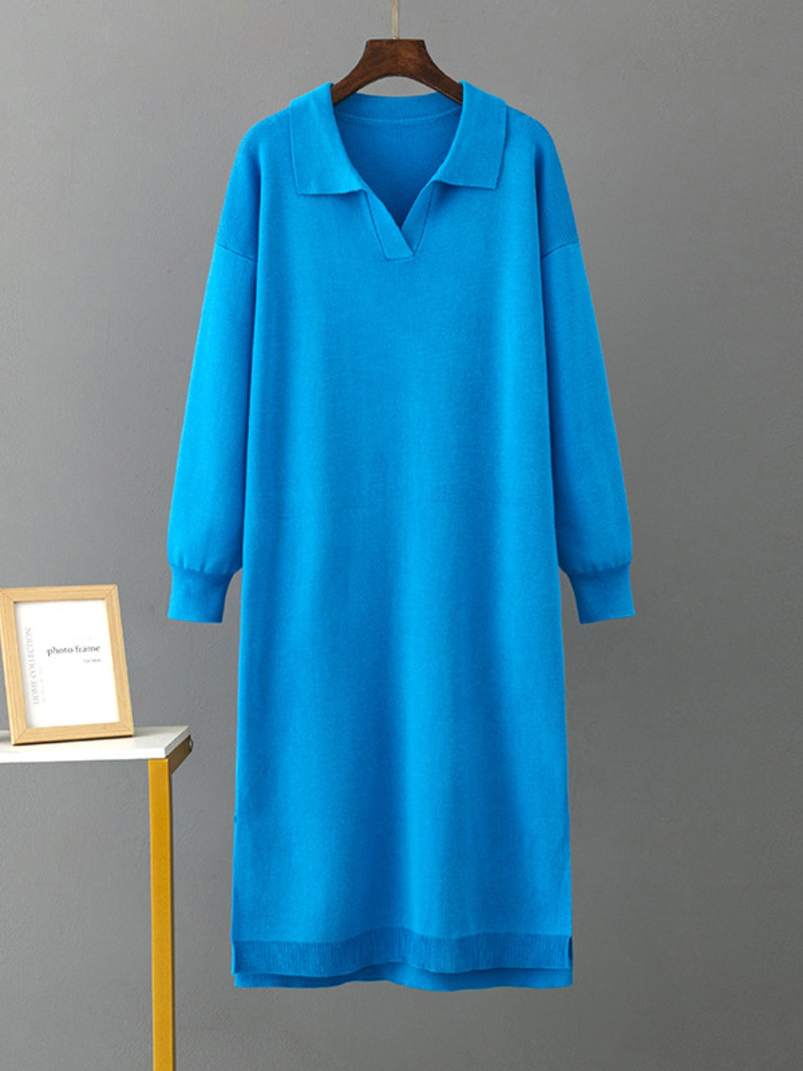 swvws Johnny Collar Long Sleeve Slit Sweater Dress