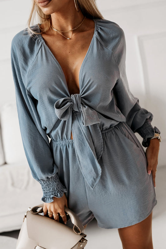 swvws Tied Flounce Sleeve Plunge Romper