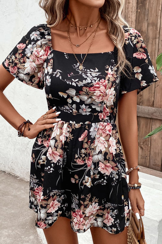 swvws Floral Cutout Tie Back Romper