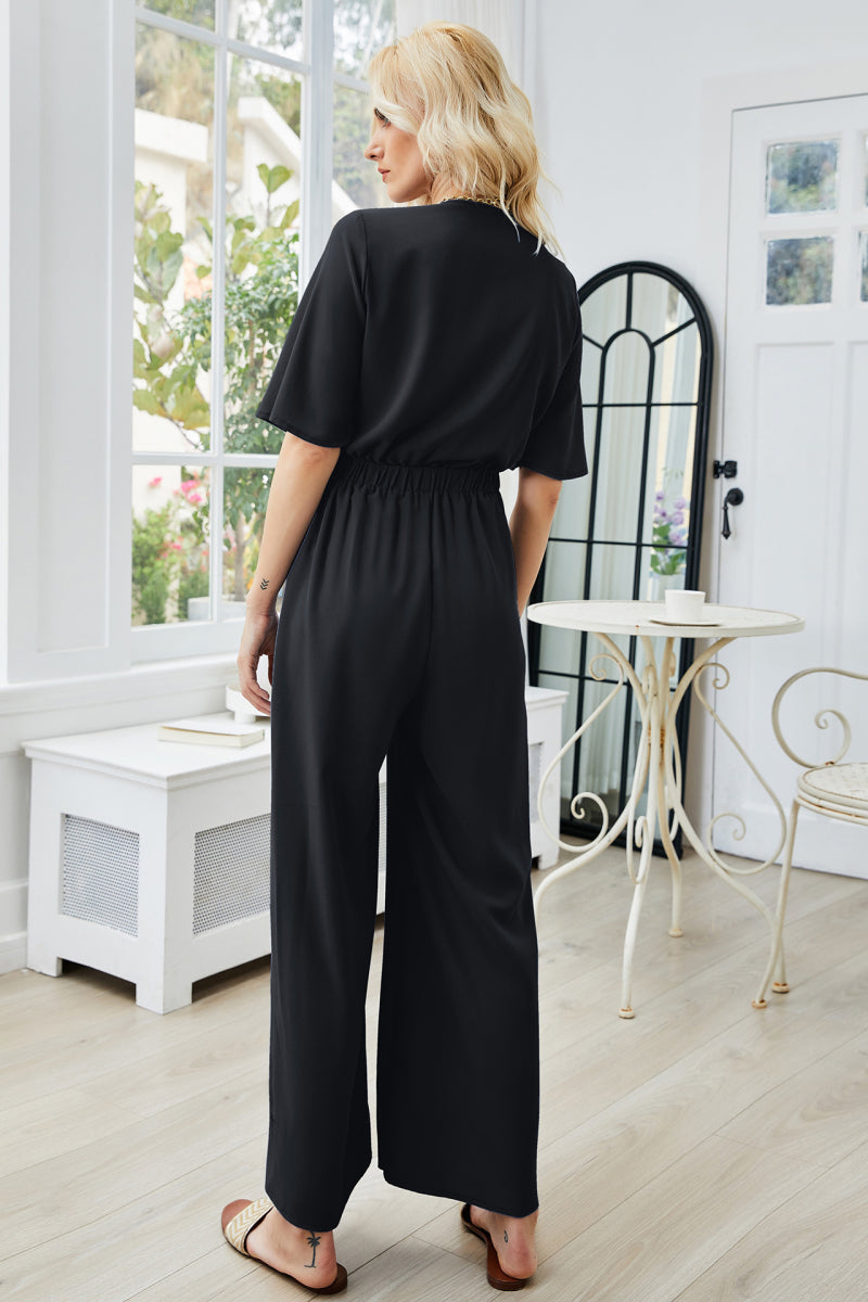 swvws Tie Front Cutout Wide Leg Jumpsuit