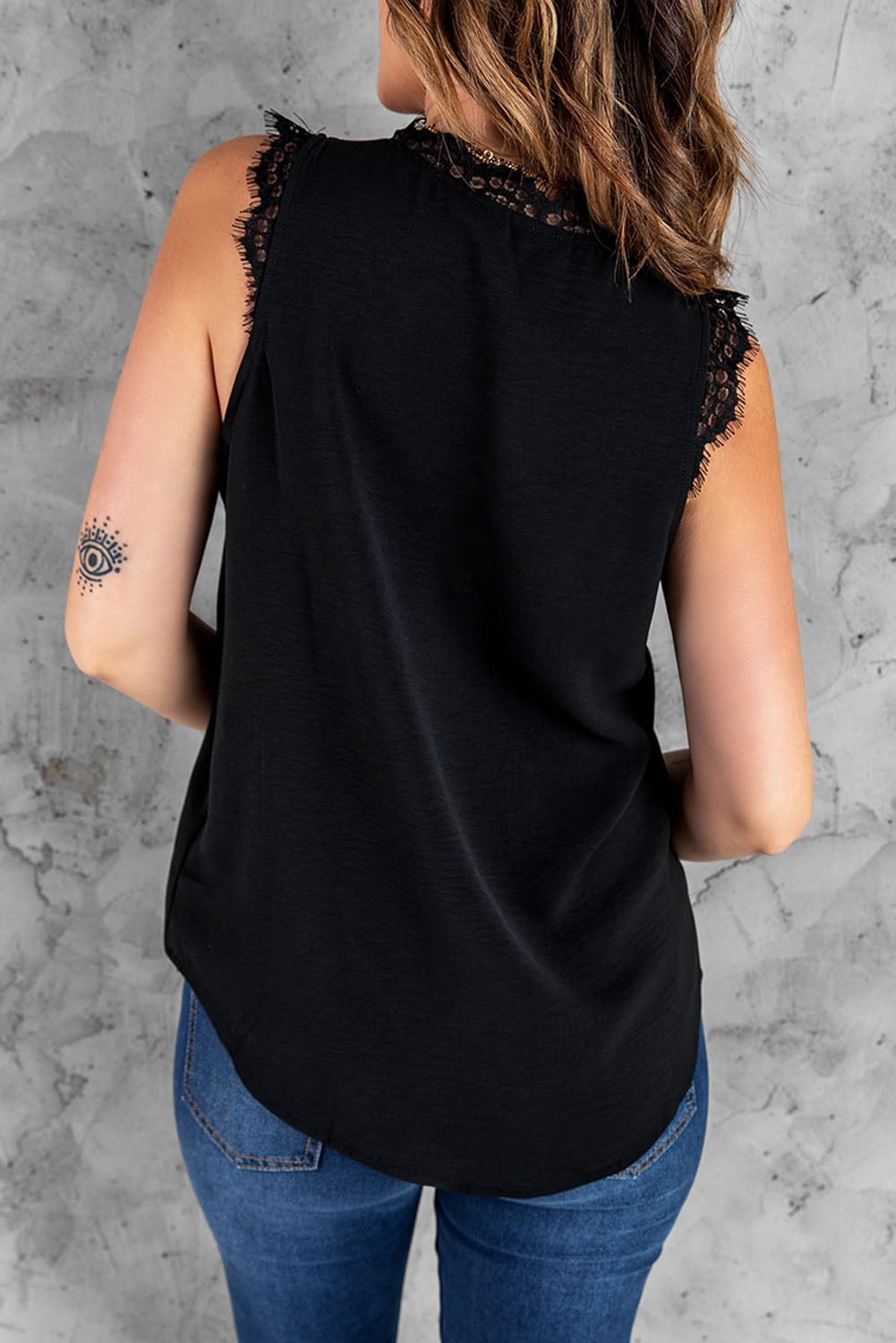 swvws Eyelash Lace V-Neck Tank Top