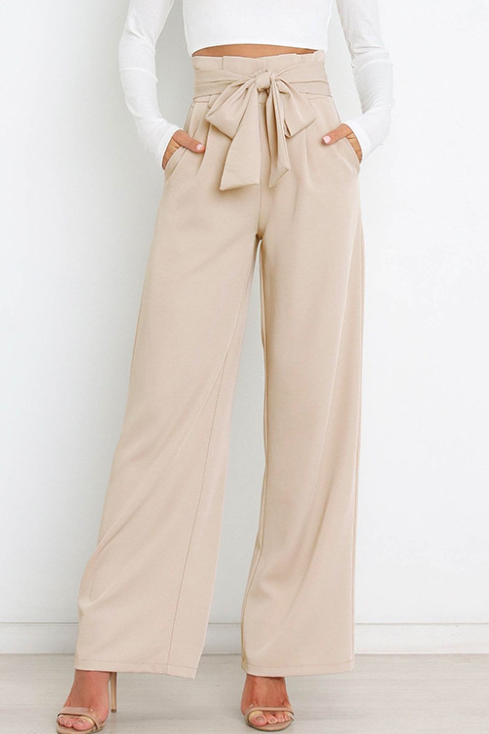 swvws Tie Front Paperbag Wide Leg Pants