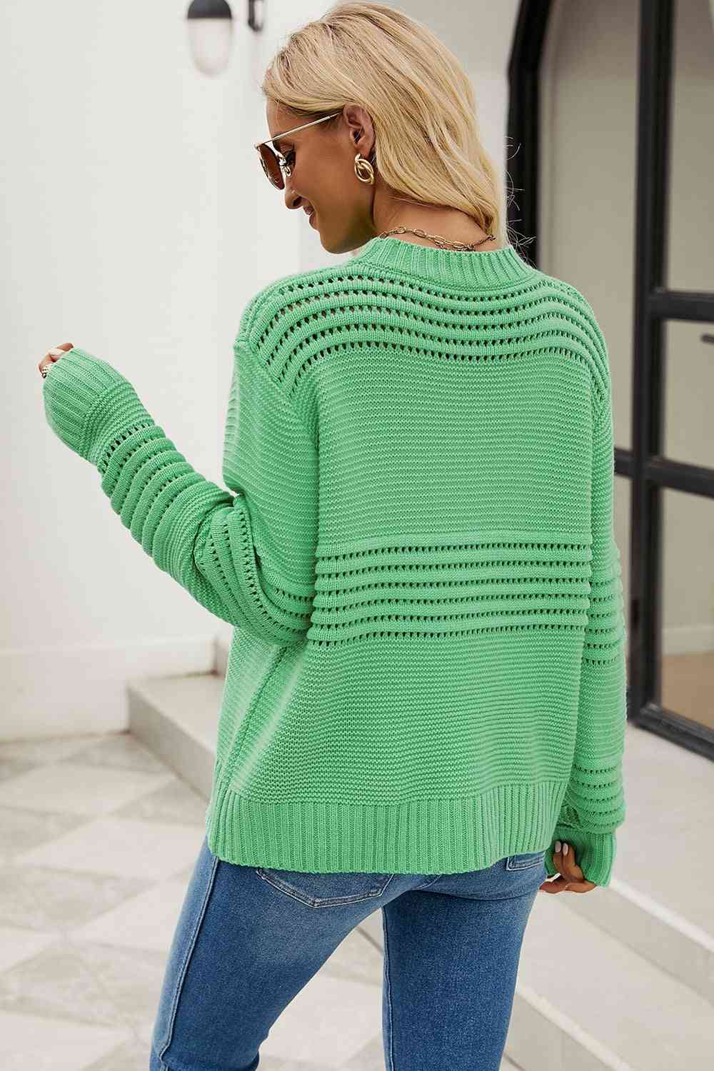 swvws Round Neck Openwork Long Sleeve Pullover Sweater