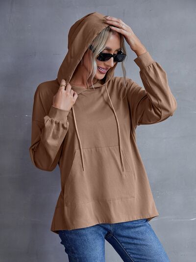 swvws Drawstring Pocketed Dropped Shoulder Hoodie