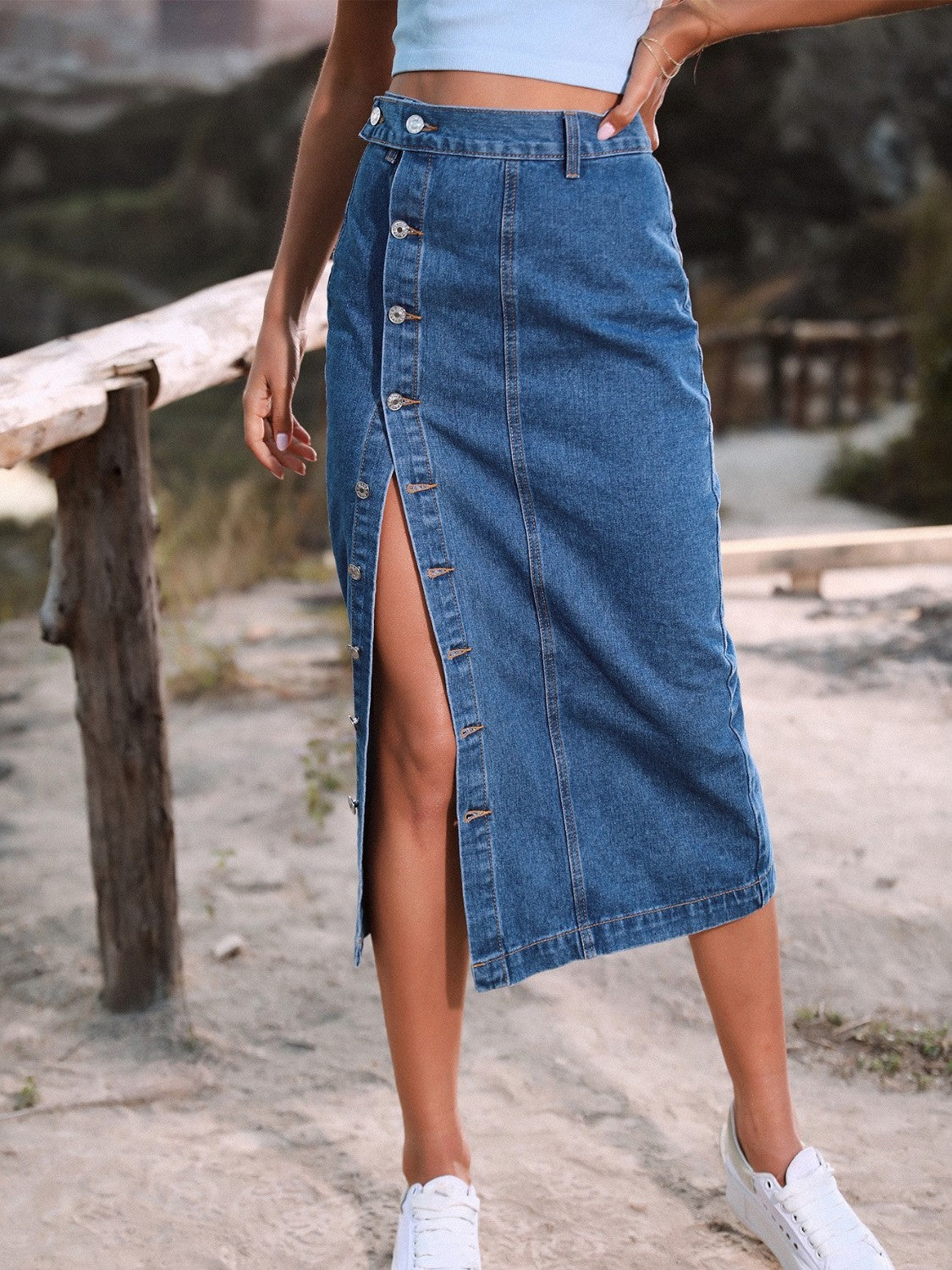 themeisles Button Down Denim Skirt